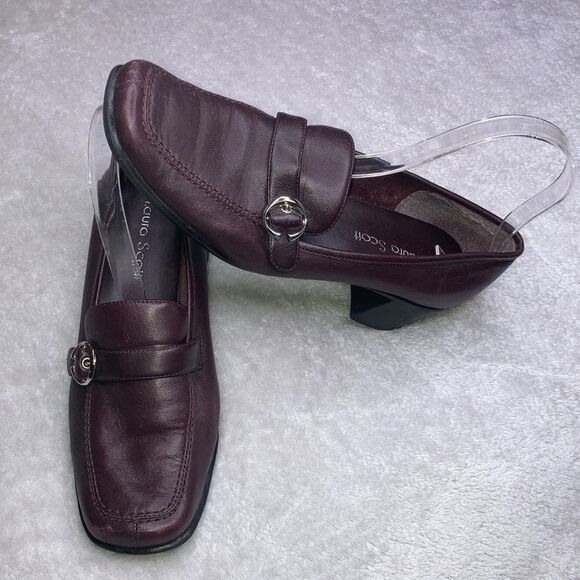 LAURA SCOTT 10 Loafer Burgundy Oxblood Leather Slip-on Heel Buckle Comfort Shoes - Picture 1 of 11